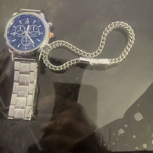 Men's Silver and Blue Watch